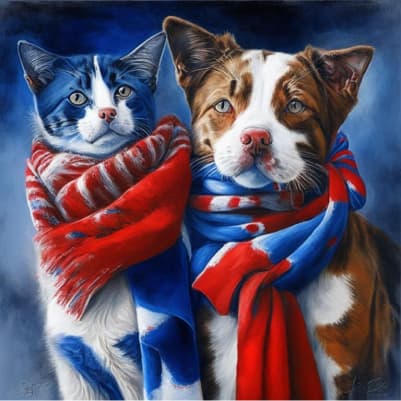 Кот и пес в шарфах